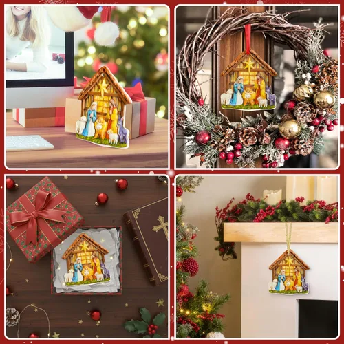 Vista 8 de TEEZWONDER Regalos navideños cristianos para mujeres y hombres - O Holy Night Adornos navideños de natividad en porcelana 3D 2025 - Regalos