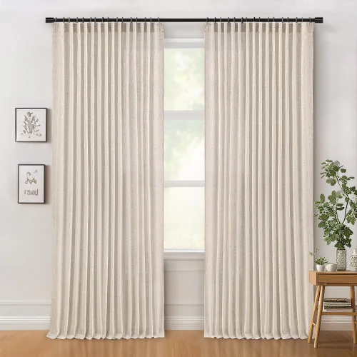 Vista 5 de MIULEE Cortinas de lino natural de 84 pulgadas de largo 2 paneles, con pestaña trasera con cinta plisada, cortinas de textura de lino suave y gruesa