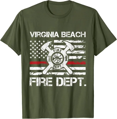 Vista 5 de Virginia Beach Virginia Fire Department - Camiseta delgada de línea roja, Negro