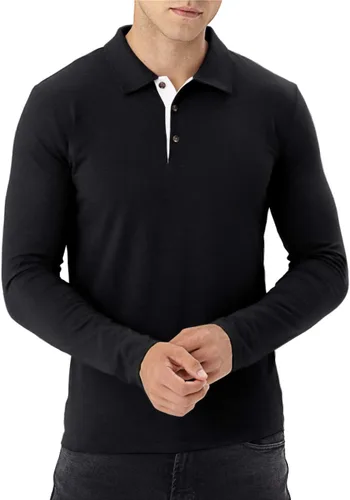 Vista 2 de Aiyino Camisas polo de manga cortalarga para hombre, estilo casual, ajustadas, básicas, de algodón