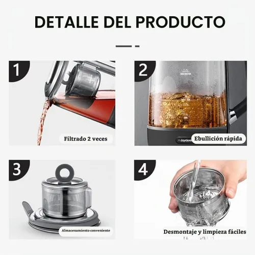 Vista 5 de Joydeem Máquina de té caliente, hervidor eléctrico de vidrio con infusor de té de elevación automática y control de temperatura, 1.7L, JD-ZC6088G