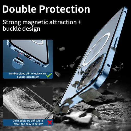 Vista 3 de Funda para iPhone 13 Pro, compatible con Magsafe funda de protección de cuerpo completo de 360 grados, parachoques magnético de metal de atracción +