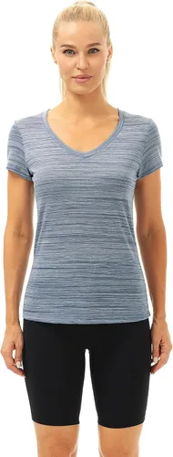 Vista 2 de icyzone Camisetas de entrenamiento para mujer - Camisetas de yoga para gimnasio, correr, fitness, cuello en V