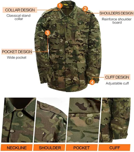 Vista 4 de LANBAOSI Conjunto de uniforme táctico de combate BDU para hombre, camisa militar, chaqueta y pantalones