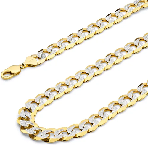 Vista 2 de 14k REAL Yellow/Two Tone Gold Bevelled Hollow 11mm, 9mm, 6.5mm, 5mm, 4.5mm, 3.5mm, 2.5mm, 2mm Cuban Curb Chain Necklace/Bracelet with Lobster Claw
