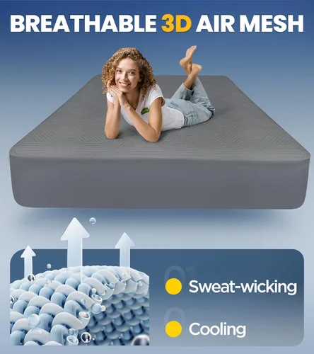 Vista 5 de Protector de colchón 100% impermeable con alta resistencia a los líquidos, protector de colchón transpirable, funda de colchón ultra suave, Gris