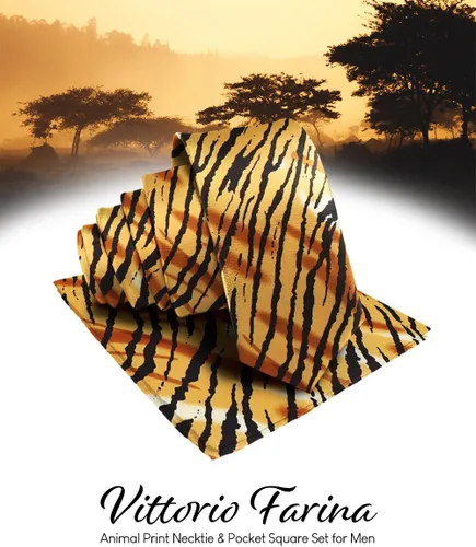 Vista 2 de Juego de corbata Kente con estampado africano y animal y pañuelo de bolsillo a juego