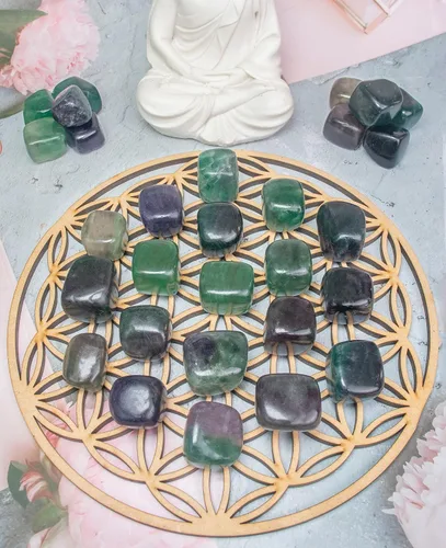 Vista 7 de Juego de 13 piedras y cristales de fluorita múltiple de 800 quilates, para chakras, reiki, piedras pulidas, piedras preciosas y cristales