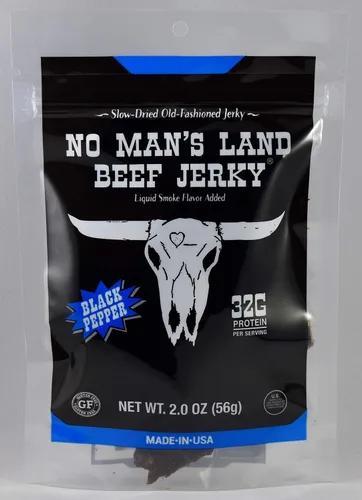 Vista 13 de No Mans Land Beef Jerky - Pimienta negra Tiras de carne seca secadas lentamente, ahumadas y sazonadas Bocadillo de carne de res alto