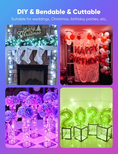 Vista 3 de Minetom Paquete de 12 luces de hadas que funcionan con pilas, 8 modos, 7 pies, 20 LED, 6 colores, impermeables, alambre plateado, luces