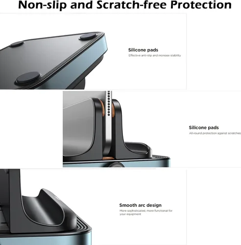 Vista 6 de Soporte vertical para laptop, 3 ranuras para ahorrar espacio, soporte de escritorio de aluminio con base ajustable compatible con MacBook Surface