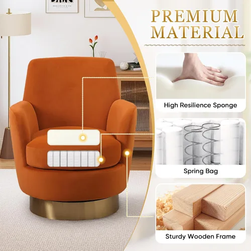 Vista 4 de Silla giratoria de 360°, silla giratoria de barril moderna y acogedora de 28.3 pulgadas, sofá redondo de peluche, cómoda silla de lectura pequeña