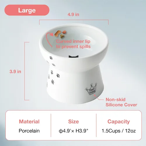 Vista 3 de Necoichi Cuenco elevado de comida para gatos sin estrés, elevado, prevención de reflujo, apto para lavavajillas y microondas, vendedor número 1