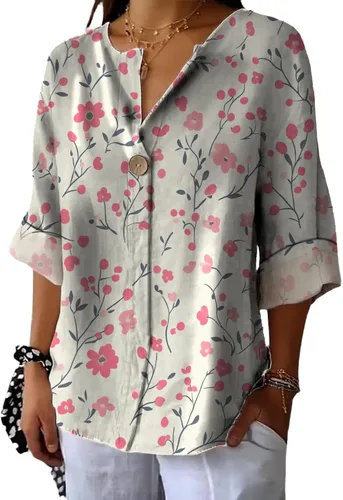 Vista 16 de domirica Camisas de manga corta con cuello en V para mujer, blusas elegantes con estampado floral y ajuste holgado, blusas básicas y cómodas