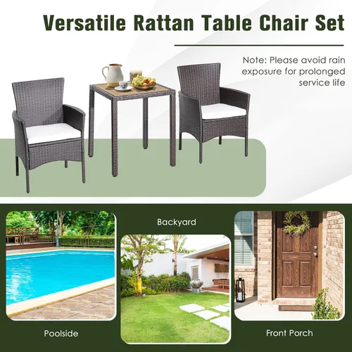 Vista 8 de COSTWAY Juego de comedor de mimbre para patio, mesa de madera de acacia con sillas acolchadas para jardín