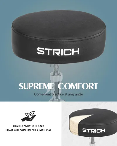 Vista 7 de STRICH Drum Throne, taburete de tambor acolchado ajustable en altura, silla giratoria de tambor resistente, taburete acolchado de doble soporte