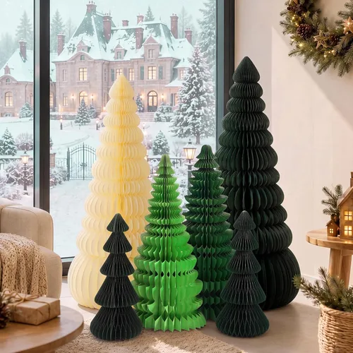 Vista 13 de 3 piezas de árbol de Navidad grande de panal, clásico, beige, verde, marrón