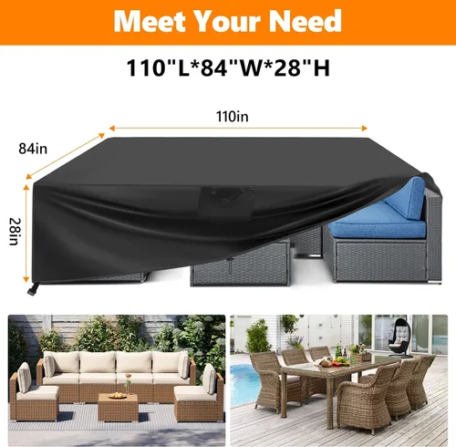 Vista 10 de Fundas impermeables para muebles de patio, 110 pulgadas de largo x 84 pulgadas de ancho x 28 pulgadas de alto, fundas resistentes para muebles