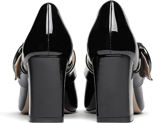 Vista 4 de WAYDERNS Mary Jane - Zapatos de tacón alto con correa ajustable, puntera cuadrada, hebilla y bloque de hebilla, 3 pulgadas
