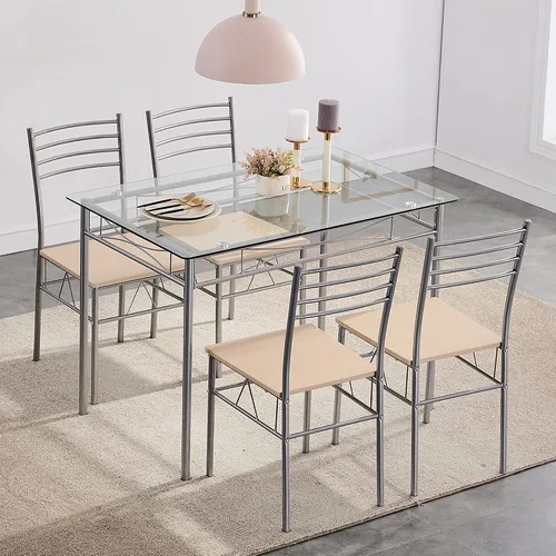 Vista 2 de VECELO Mesa y sillas de comedor de cocina para 4, juegos de comedor de 5 piezas, ahorro de espacio, 42.1 pulgadas, plata bruñida Negro