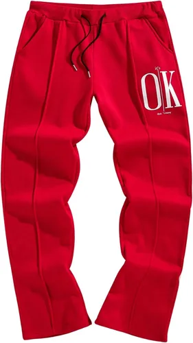 Vista 2 de GORGLITTER Pantalones deportivos apilados con letras para hombre, acampanados, con cordón en la cintura y bolsillos, Y2K