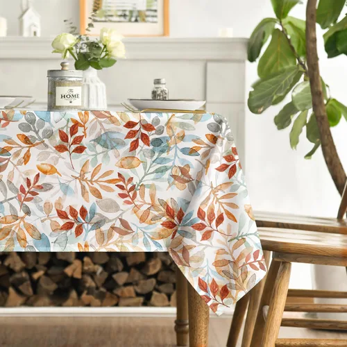 Vista 3 de Horaldaily Mantel de otoño de 52 x 70 pulgadas, diseño de hojas de acuarela naranja y azul, para decoración de fiestas, picnic, cena