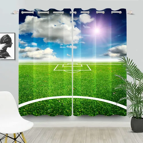 Vista 18 de Cortinas opacas de fútbol para dormitorio de niños, con temática deportiva, para sala de fútbol, cortinas de fútbol en blanco y negro
