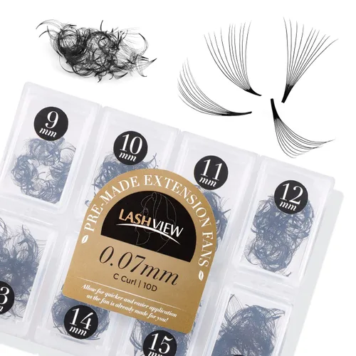 Vista 17 de LASHVIEW - Extensiones de pestañas individuales de seda de imitación de visón de 0.07mm de grosor y rizado C de 8-15mm de volumen mixto