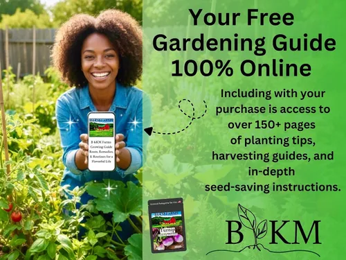 Vista 3 de B&KM Farms Kit de semillas de 50,000 reliquias – 50 variedades de semillas de verduras, frutas y hierbas sin OMG para jardinería en el hogar – Alta
