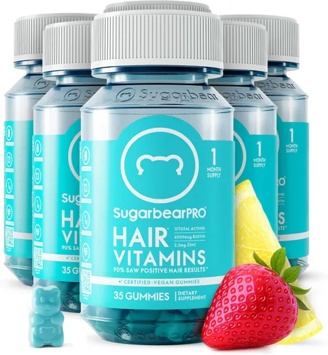 Vista 12 de SugarBearPro Vitamina para el cabello en gomitas, suministro para 1 mes, biotina extra de 6000 mcg para el crecimiento del cabello, vitamina B12