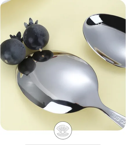 Vista 4 de Ouliget Cucharas de acero inoxidable, cuchara de mango de cerámica de acero inoxidable, cuchara de postre coreana con mango de perlas de imitación