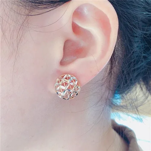 Vista 5 de SAGEKING 2024 New 585 Purple Gold Plated 14K Rose Gold Openwork Round Flower Earrings For Women Elegant Charm Fashion Engagement Jewelry Fashion