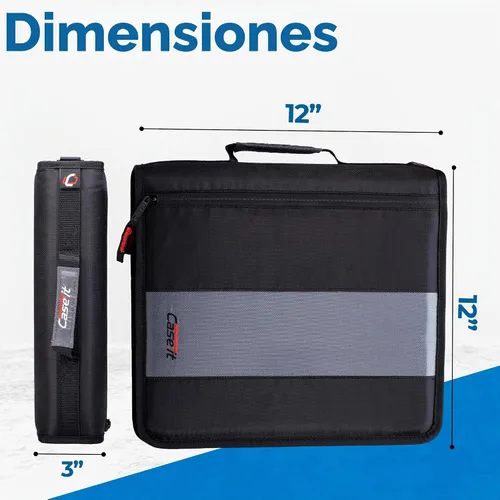 Vista 5 de Case-It - Clásica carpeta con cremallera, con argollas de 2 pulgadas, múltiples bolsillos, capacidad para 800 hojas, correa de hombro - Negro Un