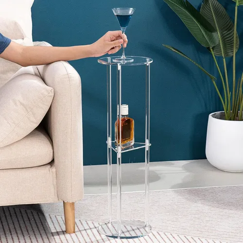 Vista 6 de HMYHUM Mesa de bebida acrílica para espacios pequeños, mesa de Martini para sala de estar, mesa auxiliar de bebidas pequeñas, 3 niveles, redonda
