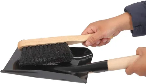 Vista 4 de Juego de pala de carbón y cepillo de hogar hecho de madera natural y cerdas de coco, juego de ordenación de hogar, pala y cepillo para chimenea