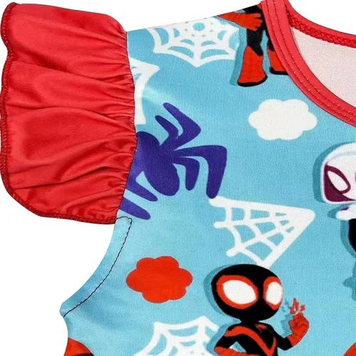Vista 5 de ICARNTP Toddler Girls Cartoon Hero Dresses Little Kids Ruffle Sleeve Summer Dress Party Gift Clothes Outfit