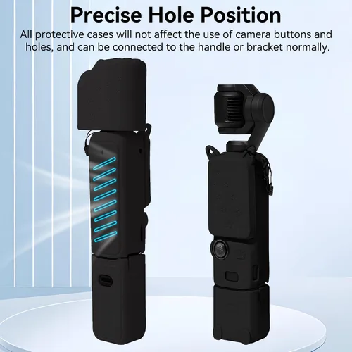 Vista 2 de Funda de silicona Pocket 3: Funda protectora Protector de lente compatible con cámara Vlogging DJI Osmo Pocket 3 Creator Combo Accesorios (negro)