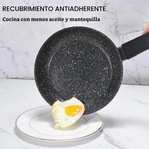 Vista 2 de CSK - Sartén antiadherente de 8 pulgadas con tapa, sartén antiadherente para huevos, sartén para tortilla con mango ergonómico y parte inferior