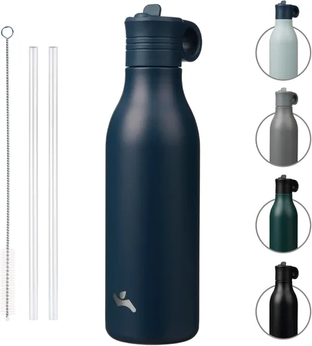 Vista 25 de Konokyo Botella de agua de acero inoxidable de 12 onzas con popote, botella de agua de viaje de metal aislada, reutilizable y a prueba de fugas, sin