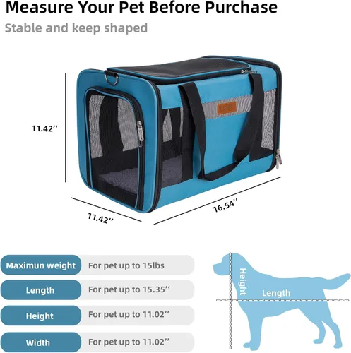 Vista 2 de YUNIQUE Transportador de gatos y perros de lados suaves para mascotas de hasta 15 libras, transportador plegable aprobado por aerolíneas con diseño