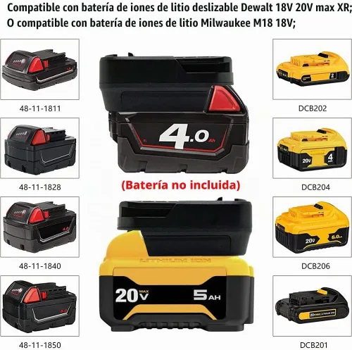 Vista 5 de Adaptador de batería para herramientas inalámbricas Milwaukee/Dewalt a Ridgid de 18 V, conversión para baterías DeWalt 20V MAX XR/Milwaukee M18