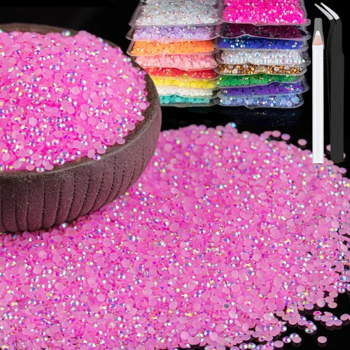 Vista 59 de 15000 diamantes de imitación de resina de 0.079 pulgadas a granel, diamantes de imitación de gelatina redondos negros con parte trasera plana, gemas