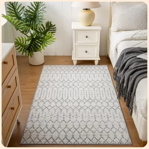 Vista 335 de Istana Alfombra larga antideslizante de 2.5 x 8 para el hogar, para pasillo y cocina, lavable, sedosa y suave al tacto, elegante, color azul y marfil