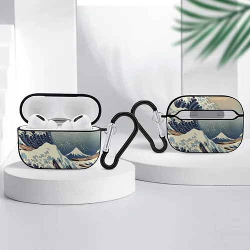 Vista 4 de Great Wave Mount Fuji - Funda compatible con AirPod Pro 2019 con llavero protector a prueba de golpes Estilo negro.