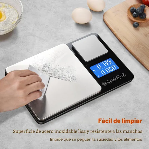 Vista 6 de KUAIVO Báscula de cocina de doble plataforma de 0.001 oz/33 libras, peso digital, gramos y onzas, báscula de cocina de dos precisiones para pan