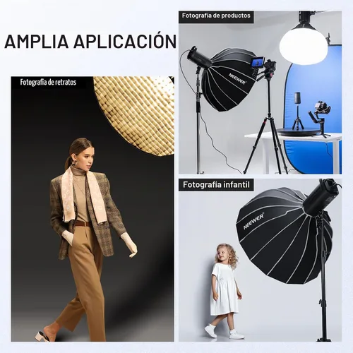 Vista 7 de NEEWER 33.5"/85cm Softbox parabólico hexadecágono, instalación rápida/plegable como paraguas con montaje Bowens, plato de belleza
