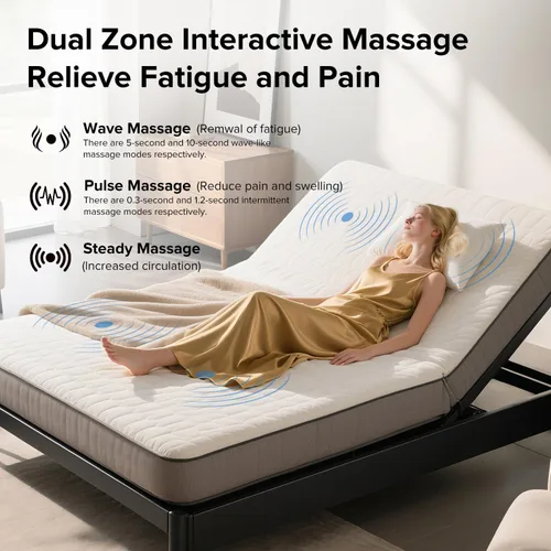 Vista 6 de Base de cama ajustable Queen – Base eléctrica ajustable con control remoto inalámbrico, gravedad cero y masaje, carga USB y almacenamiento debajo