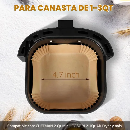 Vista 2 de Forros para freidora de aire pequeños desechables de 2 cuartos de galón para freidora de aire COSORI de 2.1 cuartos de galón, papel pergamino