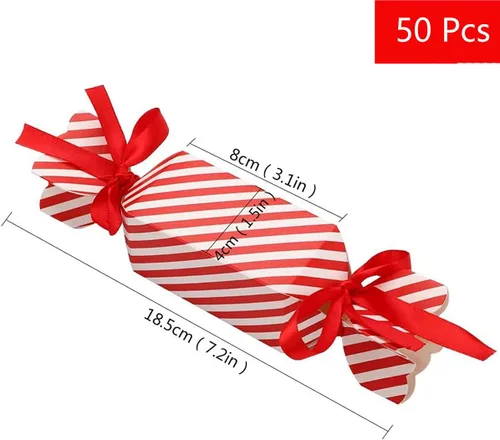Vista 2 de DARENYI 50 cajas de dulces de Navidad, cajas vacías para dulces con cinta roja pequeñas cajas de dulces para dulces, chocolate, cajas de regalo