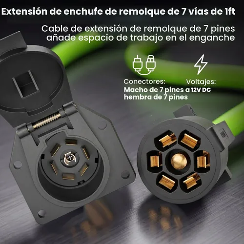 Vista 2 de GEARit Cable de extensión para remolque de 7 vías (1 pie) Enchufe de remolque de 7 pines Cable en línea Arnés de cables Conector de clavijas dobles